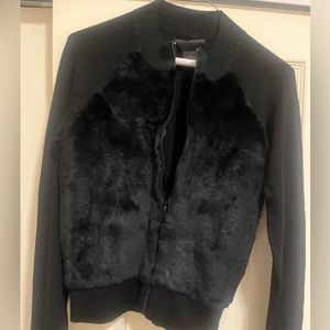 Black Fur Sweater Zip Up, Size Large (Runs A Littl